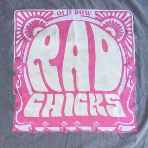 Old Row Gray Short Sleeve Tee with Pink and White "Rad Chicks" Graphic
